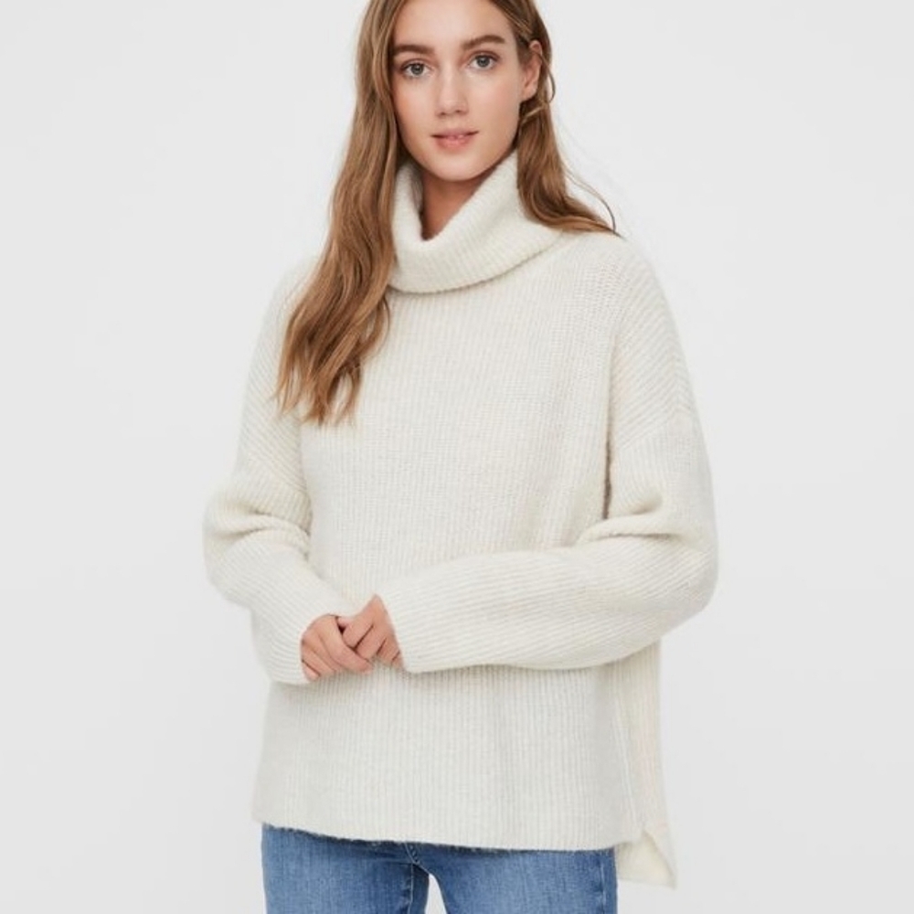 Vero Moda cowl neck pullover sweater new NWT XS birch ivory oversized boxy